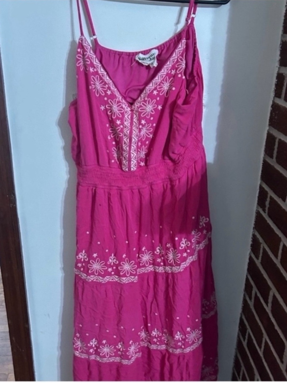 Savanna Jane Size 3x Fuchsia Maxi Dress with White Floral Embroidery